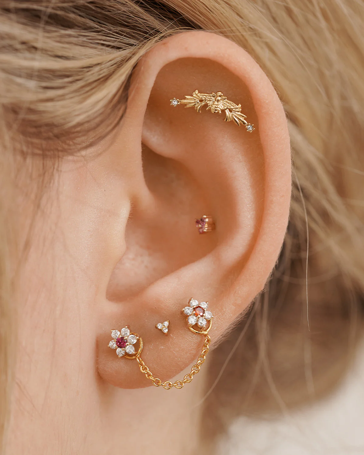14K Solid Gold Angela Tiny Trio Stud - Image 7