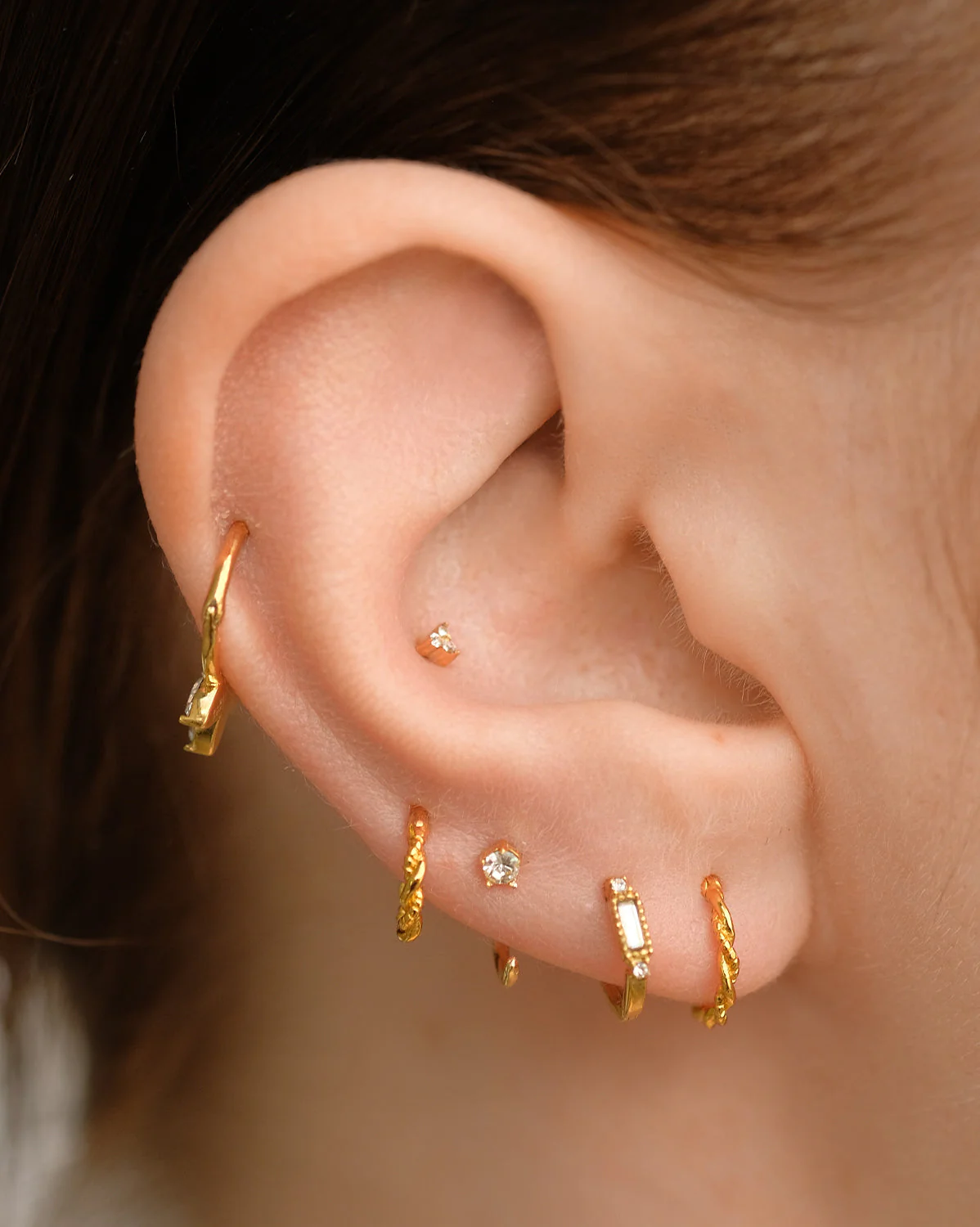 14K Solid Gold Angela Tiny Trio Stud - Image 9
