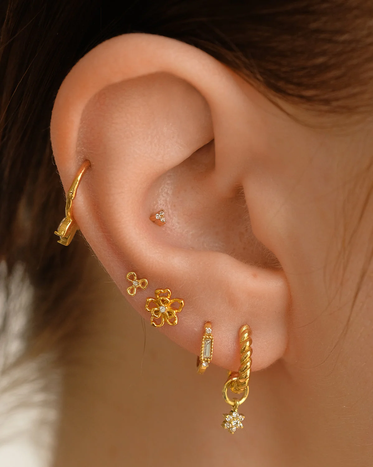 14K Solid Gold Chihiro Flower Stud - Image 4