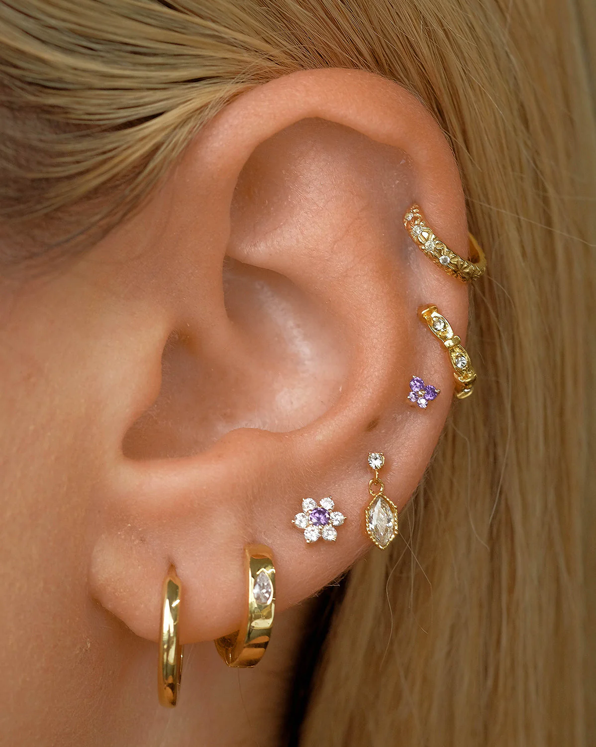 14K Solid Gold Ren Lotus Single Stud - Image 17