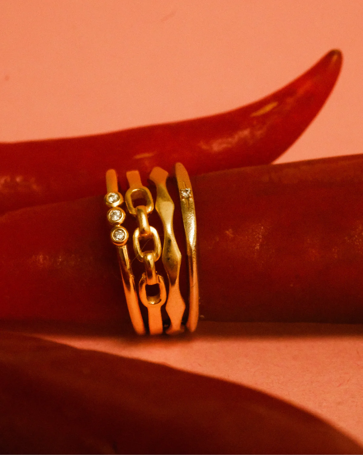 6K Solid Gold Trio Gemstone Ring - Image 6
