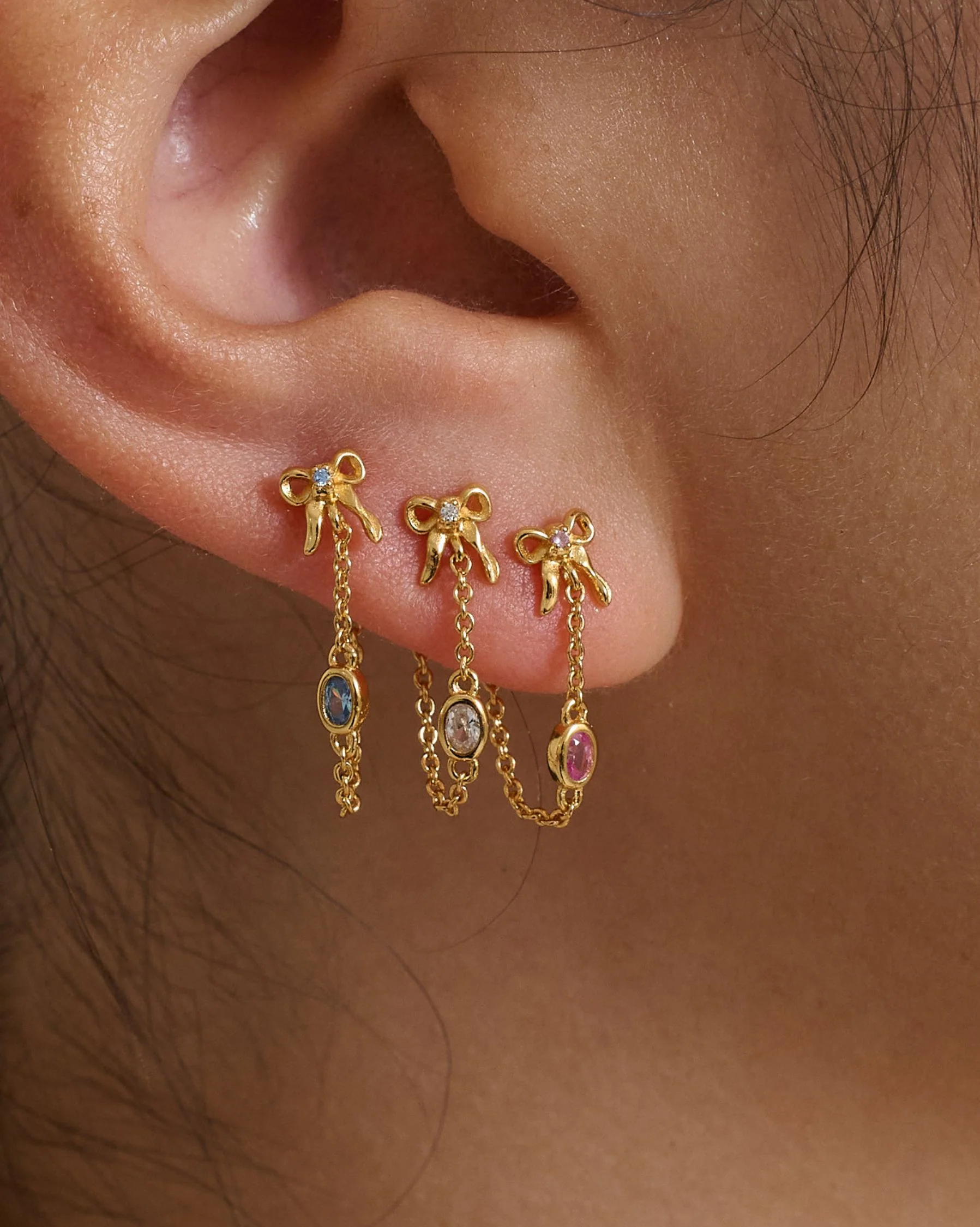 Bow Oval Gemstone Earrings - Tanzanite CZ - Image 4