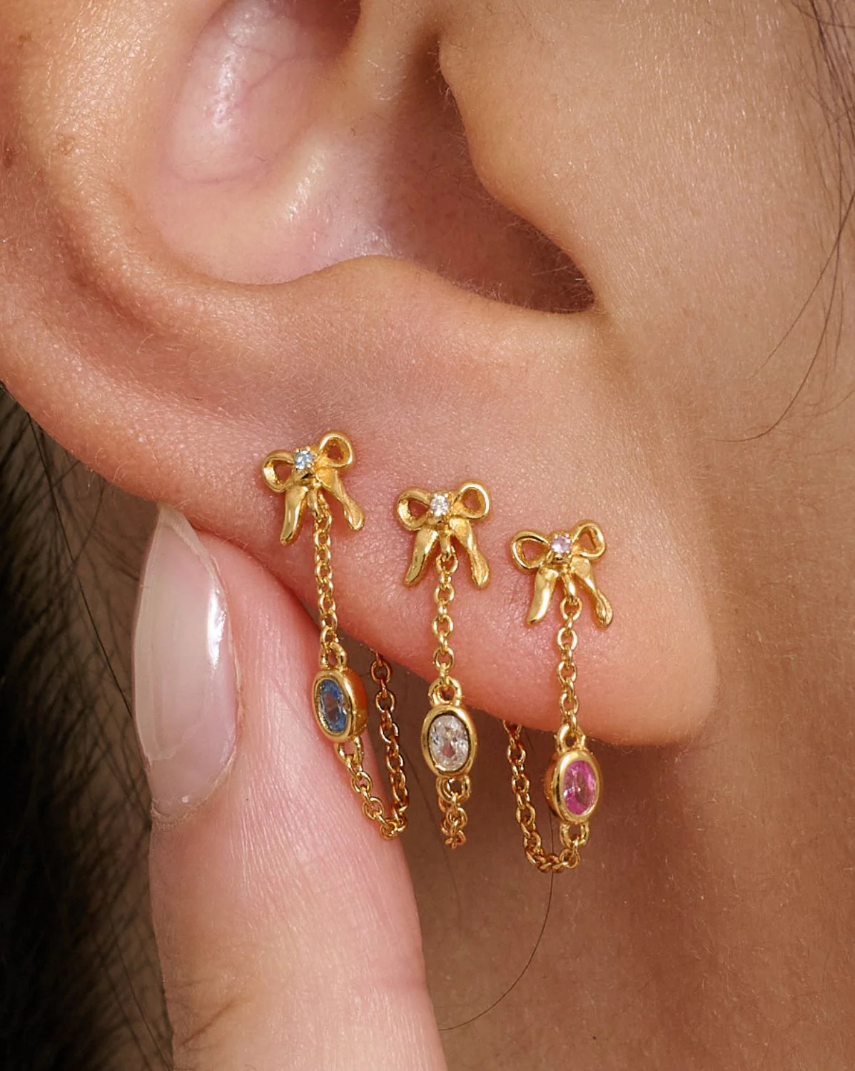 Bow Oval Gemstone Earrings - Tanzanite CZ - Image 2