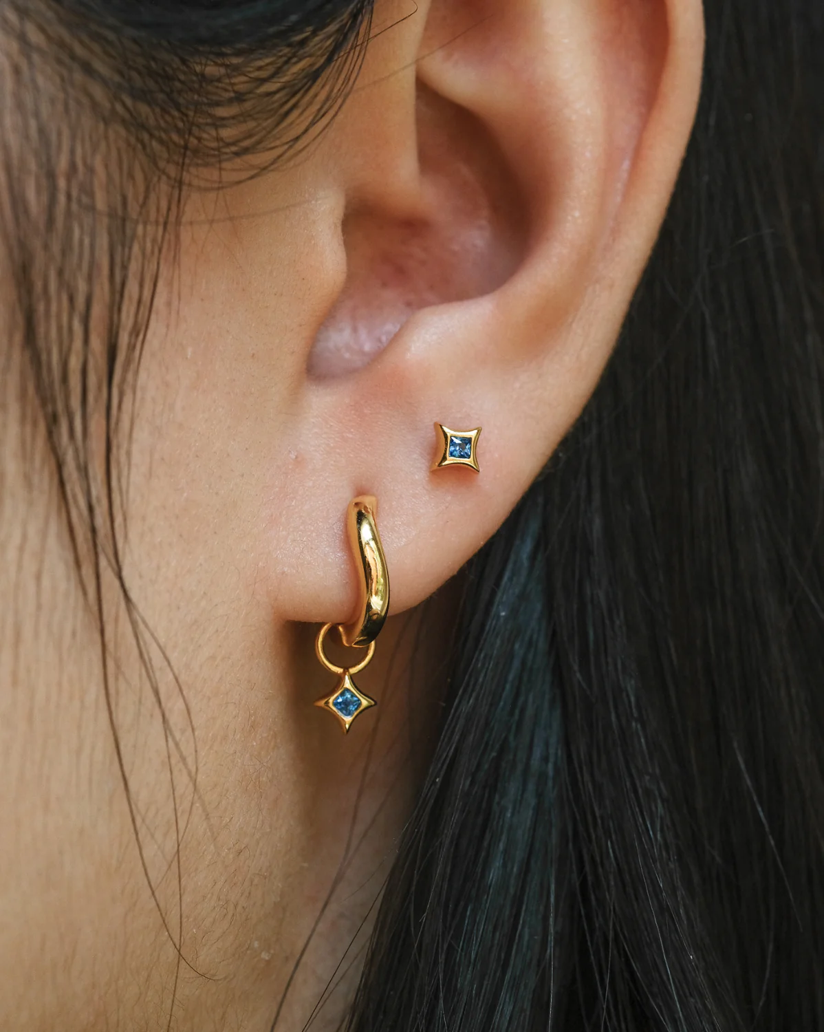 Wavy Sparkle Charm Hoops - Sapphire CZ (September) - Image 5