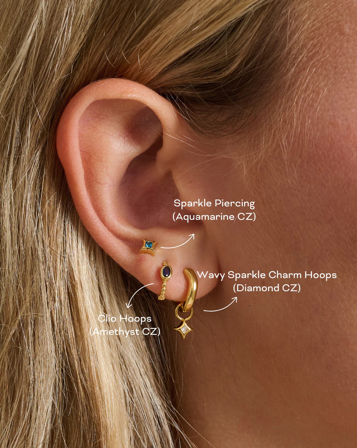 Wavy Sparkle Charm Hoops - Diamond CZ (April) - Image 6