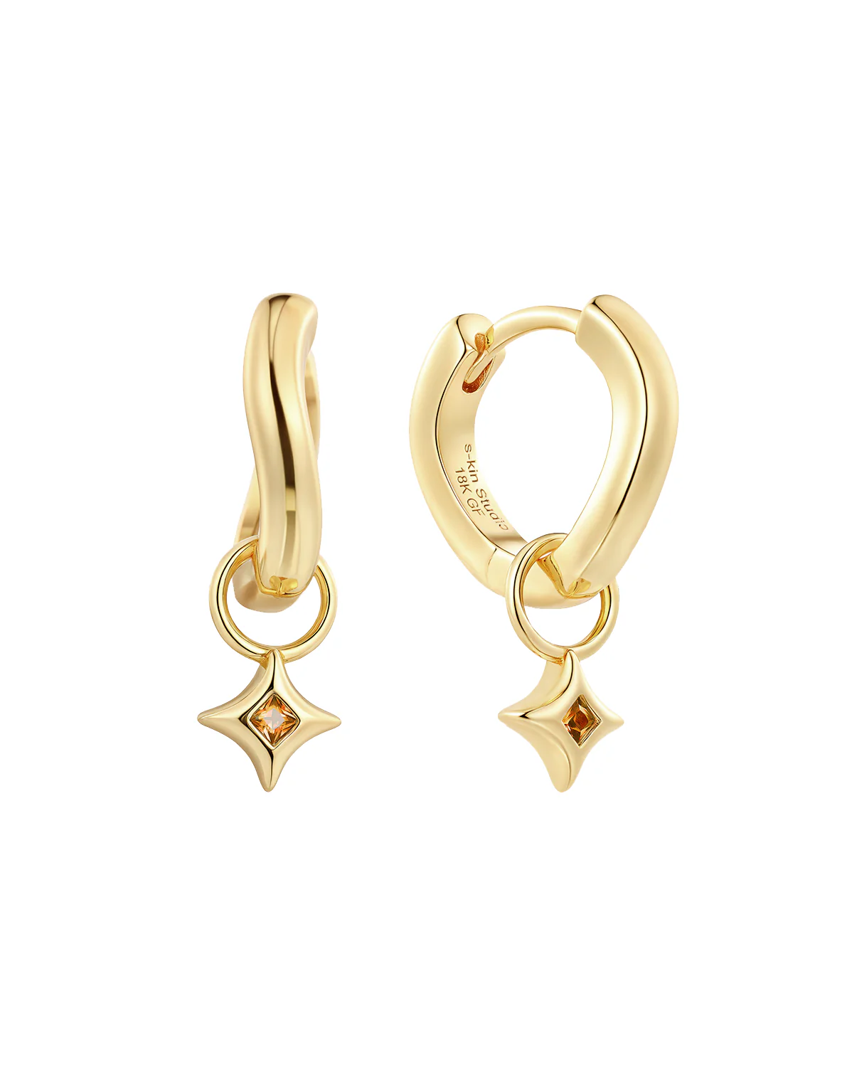 Wavy Sparkle Charm Hoops - Garnet CZ (January)